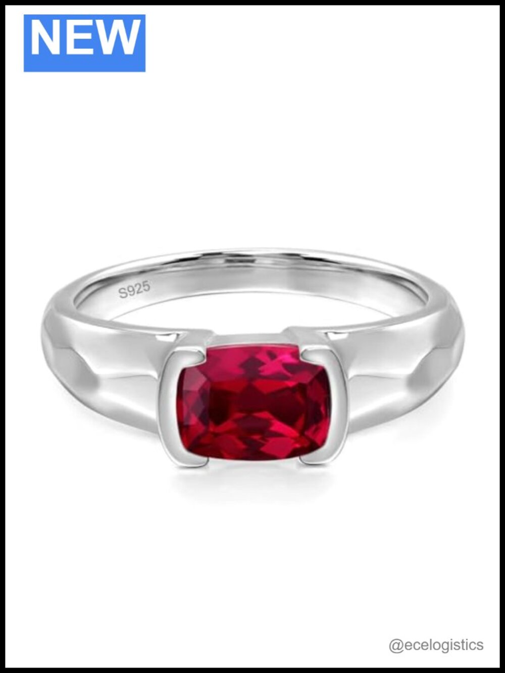 Sterling Silver 8x6mm Cushion Cut Ruby Solitaire Ring for Women